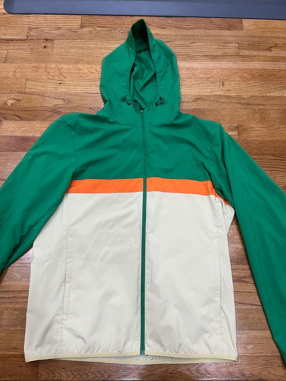 JW Anderson Uniqlo Green, Cream and Orange Hooded Windbreaker